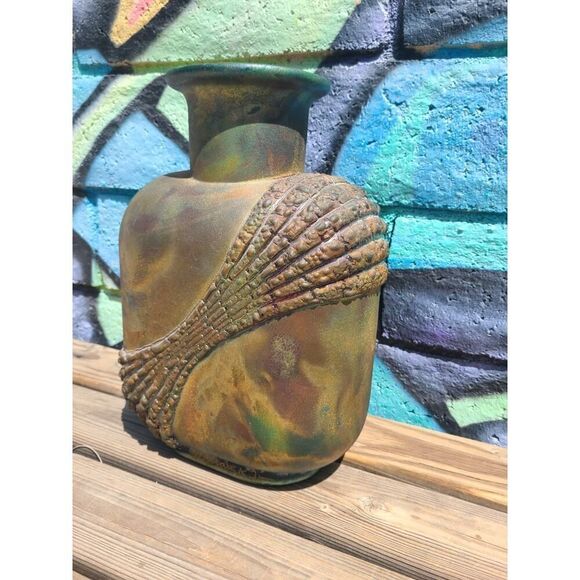 William K. Turner Raku Art Pottery Iridescent Textured Large Vase 13½" Signed - Picture 4 of 16